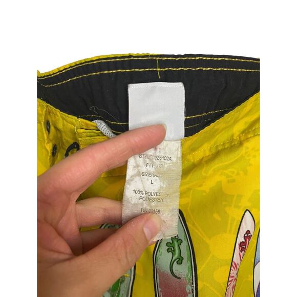 VTG Gecko Hawaii Swimming Trunk y2k 90s Novelty Yellow Beach Printed Lizard L - Picture 5 of 7